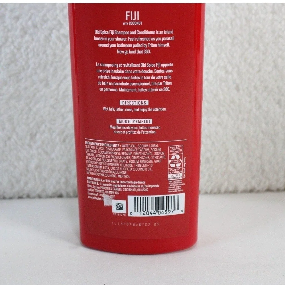 Old Spice Shampoo Lot 4 Fiji Coconut 2-in-1 & Volcano Charcoal 13.5oz Bottles